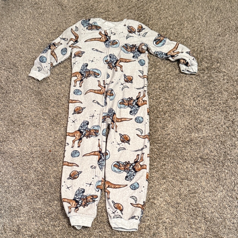 Carter's Cream Footed One-Piece Pajama with Blue & Brown Dino Astronaut Print